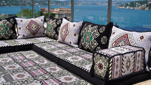 Gray L Shaped Floor Couch, Corner Floor Cushions, Moroccan Home Decor, Oriental Sofa Covers