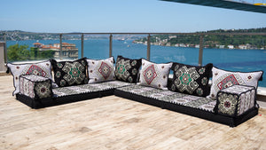 Gray L Shaped Floor Couch, Corner Floor Cushions, Moroccan Home Decor, Oriental Sofa Covers