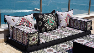 Oriental Arabic Majlis Sofa with Ottoman Couch and Rug, Traditional Cushion, Sofa Covers, Ethnic Floor Cushion, Sofa Slipcovers