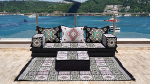 8'' Thickness Sofa Set, Gray Floor Seating, Arabic Sofa, Moroccan Sofa, Garden Sofa Set, Bench Pillow Set, Turkish Sofa, Moroccan Livingroom