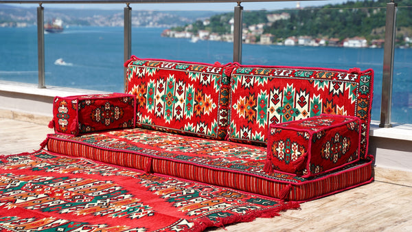 Authentic Living Room Sofas, Floor Sofa Set, Ethnic Sofa with Ottoman Couch and Rug, Arabic Jalsa, Moroccan Sofa, Sofa Covers