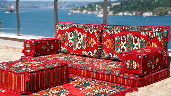 Authentic Living Room Sofas, Floor Sofa Set, Ethnic Sofa with Ottoman Couch and Rug, Arabic Jalsa, Moroccan Sofa, Sofa Covers