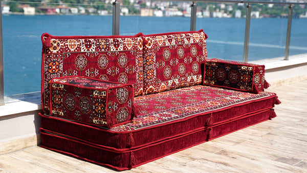 8'' Thickness Sofa Set, Red Authentic Arabic Seating Floor Sofas, Floor Couches, Arabic Majilis, Floor Cushions, Floor Sofas, Loveseats
