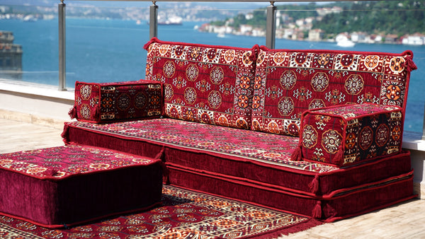 8'' Thickness Sofa Set, Red Authentic Arabic Seating Floor Sofas, Floor Couches, Arabic Majilis, Floor Cushions, Floor Sofas, Loveseats