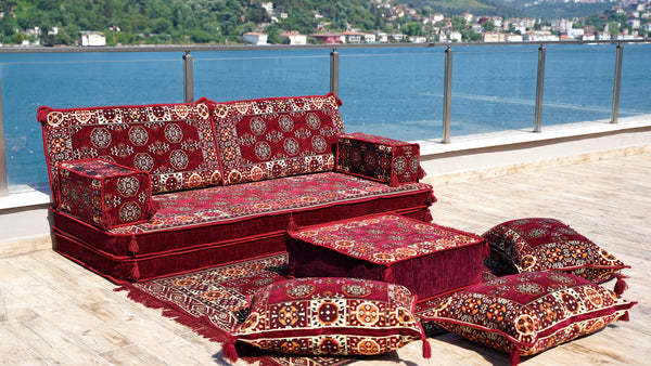 8'' Thickness Sofa Set, Red Authentic Arabic Seating Floor Sofas, Floor Couches, Arabic Majilis, Floor Cushions, Floor Sofas, Loveseats