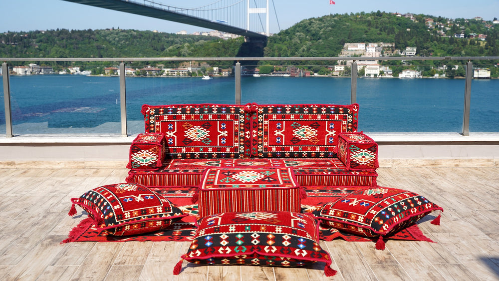 Single Living Room Sofa with Ottoman Couch and Rug, Floor Sofa Set, Ethnic Sofa, Arabic Jalsa, Moroccan Sofas, Sectional Sofas