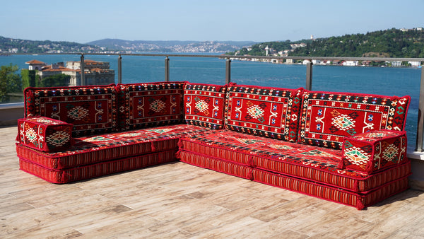 8'' Thickness L Sofa Set, Handmade Livingroom Sofa, Arabic Floor Sofa, Moroccan Livingroom Sofa