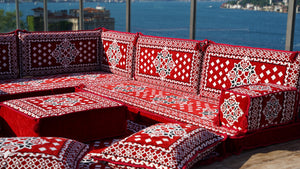 Floral Patterned Seating Set, Indoor Floor Couch, Modular Design Floor Cushion, Garden Sofa Set