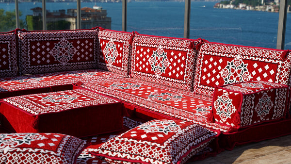 Floral Patterned Seating Set, Indoor Floor Couch, Modular Design Floor Cushion, Garden Sofa Set