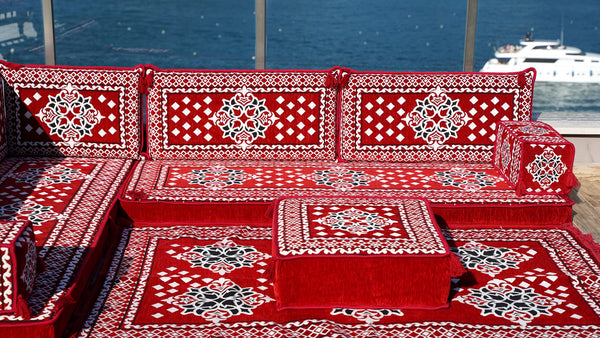 Floral Patterned Seating Set, Indoor Floor Couch, Modular Design Floor Cushion, Garden Sofa Set