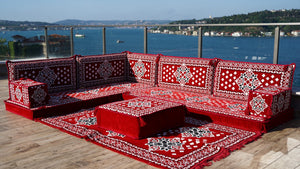 Floral Patterned Seating Set, Indoor Floor Couch, Modular Design Floor Cushion, Garden Sofa Set
