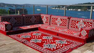 Floral Patterned Seating Set, Indoor Floor Couch, Modular Design Floor Cushion, Garden Sofa Set