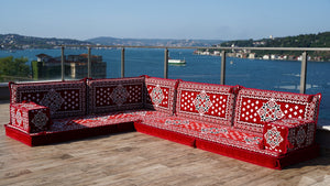 Floral Patterned Seating Set, Indoor Floor Couch, Modular Design Floor Cushion, Garden Sofa Set