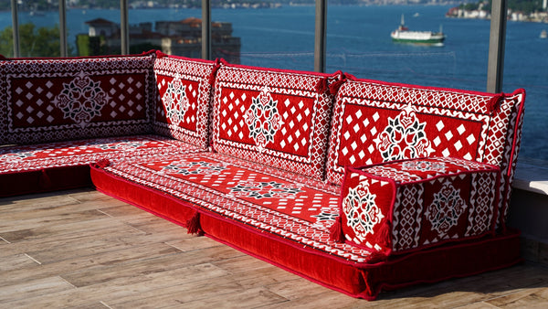Floral Patterned Seating Set, Indoor Floor Couch, Modular Design Floor Cushion, Garden Sofa Set