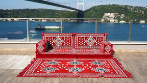 أريكة عرقية، أريكة غرفة معيشة، جلسة عربية، أريكة مغربية مع أريكة عثمانية وسجادة، أرائك مقسمة، أغطية أريكة