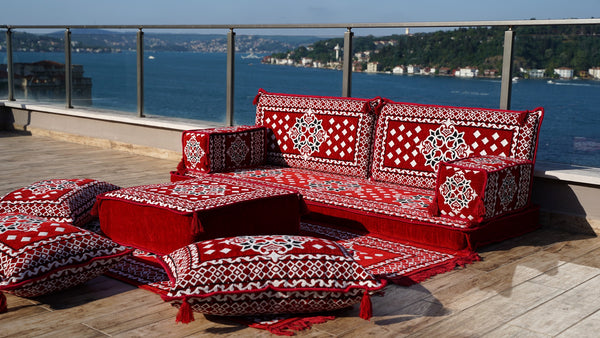 أريكة عرقية، أريكة غرفة معيشة، جلسة عربية، أريكة مغربية مع أريكة عثمانية وسجادة، أرائك مقسمة، أغطية أريكة