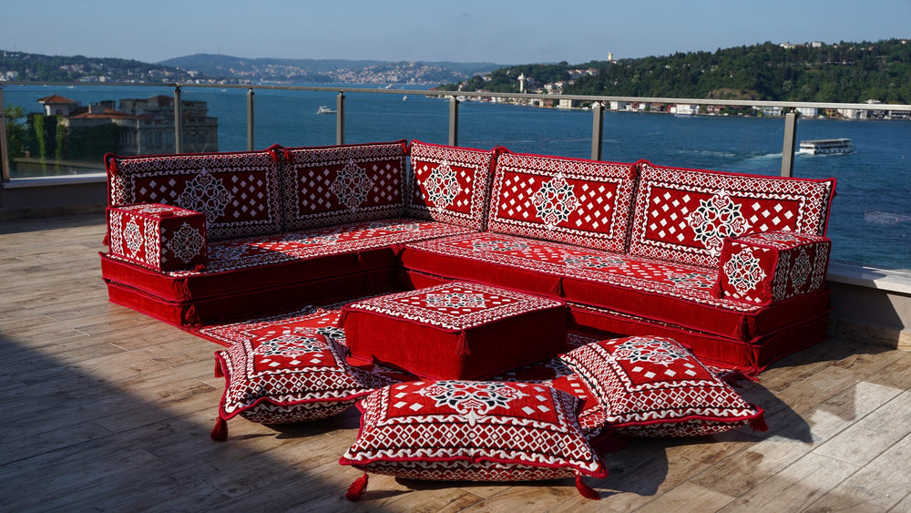 8'' Thickness L Sofa Set, Moroccan Sofas, Corner Arabic Sofa Set, Floor Cushions, Arabic Majlis