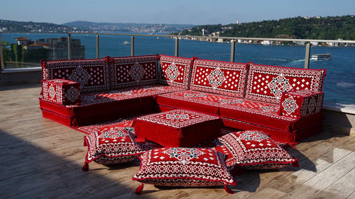 8 Zoll Dicke L Sofa Set, Marokkanische Sofas, Ecksofa-Set im arabischen Stil, Bodenkissen, Arabisches Majlis