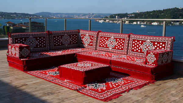 8 Zoll Dicke L Sofa Set, Marokkanische Sofas, Ecksofa-Set im arabischen Stil, Bodenkissen, Arabisches Majlis