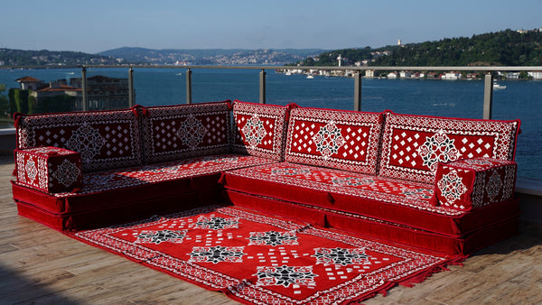 8 Zoll Dicke L Sofa Set, Marokkanische Sofas, Ecksofa-Set im arabischen Stil, Bodenkissen, Arabisches Majlis