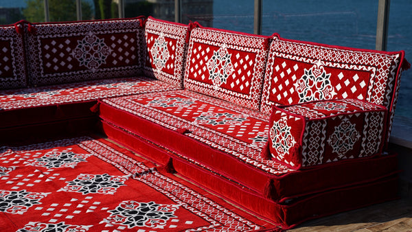 8 Zoll Dicke L Sofa Set, Marokkanische Sofas, Ecksofa-Set im arabischen Stil, Bodenkissen, Arabisches Majlis