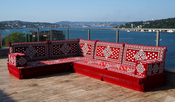 8 Zoll Dicke L Sofa Set, Marokkanische Sofas, Ecksofa-Set im arabischen Stil, Bodenkissen, Arabisches Majlis