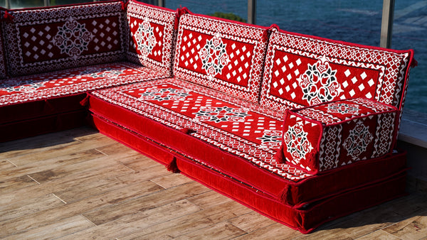 8 Zoll Dicke L Sofa Set, Marokkanische Sofas, Ecksofa-Set im arabischen Stil, Bodenkissen, Arabisches Majlis