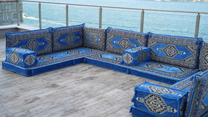 U Shaped Blue Floor Cushions, Modern Arabic Majlis Set, Floor Sofa Set, Ethnic Sofa, Arabic Jalsa, Moroccan Sofa, Sectional Sofa
