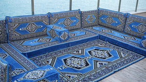 U Shaped Blue Floor Cushions, Modern Arabic Majlis Set, Floor Sofa Set, Ethnic Sofa, Arabic Jalsa, Moroccan Sofa, Sectional Sofa