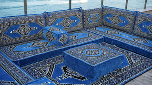 U Shaped Blue Floor Cushions, Modern Arabic Majlis Set, Floor Sofa Set, Ethnic Sofa, Arabic Jalsa, Moroccan Sofa, Sectional Sofa