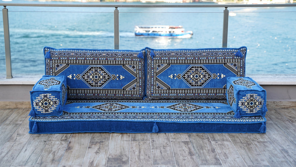 Blue Turkish Floor Seating, Meditation Reading Sofa, Single Sofa Sets, Arabic Majlis, Oriental Floor Cushion, Sectional Sofa