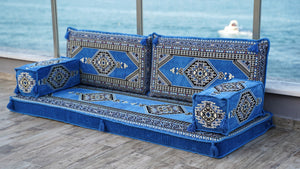 Blue Turkish Floor Seating, Meditation Reading Sofa, Single Sofa Sets, Arabic Majlis, Oriental Floor Cushion, Sectional Sofa