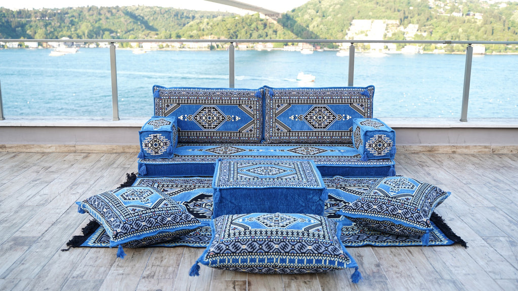 Blue Terrace Sofa, Floor Couch, Living Room Furniture, Loveseat Sleeper Sofa, Sectional Sofa with Ottoman Couch and Rug, Cama Sofa, Floor Cushions