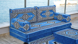 8'' Thickness Sofa Set, Traditional Blue Turkish Floor Sofas, Ethnic Cushions, Window Seat, Terrace Garden Couch, Floor Sofa Seating