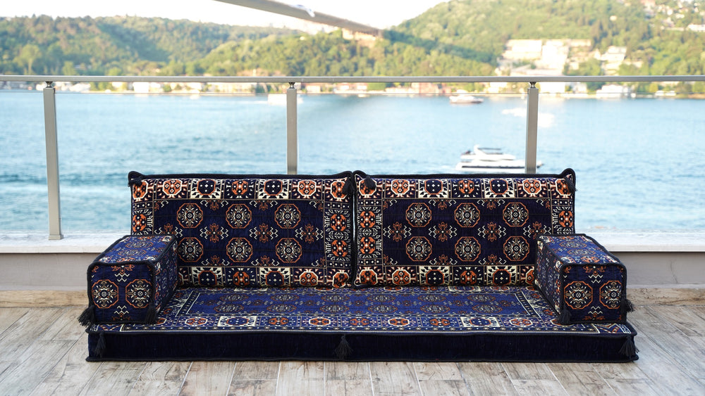 Navy Blue Arabic Sofa Floor Seating Set, Sofa Bed, Pallet Sofa, Floor Cushions, Single Sofa Sets, Sectional Sofa, Arabic Majilis