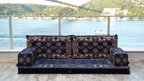 Navy Blue Arabic Sofa Floor Seating Set, Sofa Bed, Pallet Sofa, Floor Cushions, Single Sofa Sets, Sectional Sofa, Arabic Majilis
