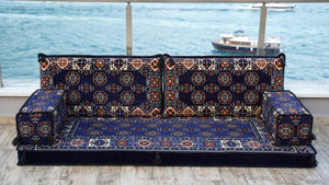 Navy Blue Arabic Sofa Floor Seating Set, Sofa Bed, Pallet Sofa, Floor Cushions, Single Sofa Sets, Sectional Sofa, Arabic Majilis