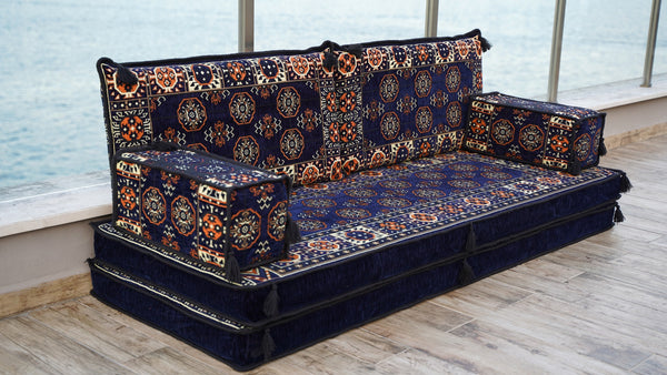 Navy Blue Arabic Sofa Floor Seating Set, Sofa Bed, Pallet Sofa, Floor Cushions, Single Sofa Sets, Sectional Sofa, Arabic Majilis