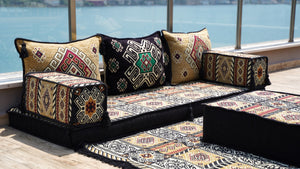 Living Room Sofa Couches, Modular Sectional Sofa with Ottoman Couch and Rug, Sofa Covers, Ethnic Floor Cushion, Sofa Slipcovers