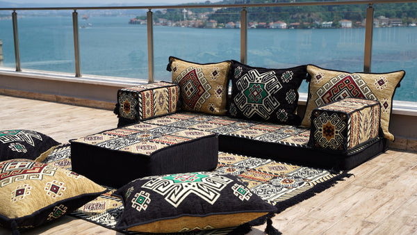 Living Room Sofa Couches, Modular Sectional Sofa with Ottoman Couch and Rug, Sofa Covers, Ethnic Floor Cushion, Sofa Slipcovers