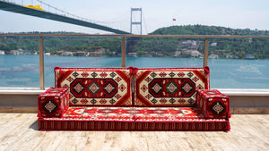 4" Thickness Red Arabic Sofa Floor Seating Set, Pallet Sofa, Floor Cushions, Sectional Sofa, Arabic Majilis, Ottoman Couch, Single Sofa Sets