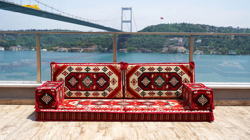4" Thickness Red Arabic Sofa Floor Seating Set, Pallet Sofa, Floor Cushions, Sectional Sofa, Arabic Majilis, Ottoman Couch, Single Sofa Sets