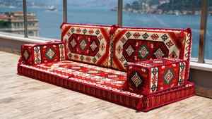 4" Thickness Red Arabic Sofa Floor Seating Set, Pallet Sofa, Floor Cushions, Sectional Sofa, Arabic Majilis, Ottoman Couch, Single Sofa Sets