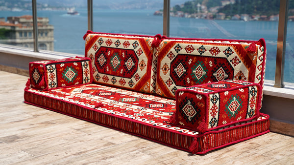 4" Thickness Red Arabic Sofa Floor Seating Set, Pallet Sofa, Floor Cushions, Sectional Sofa, Arabic Majilis, Ottoman Couch, Single Sofa Sets