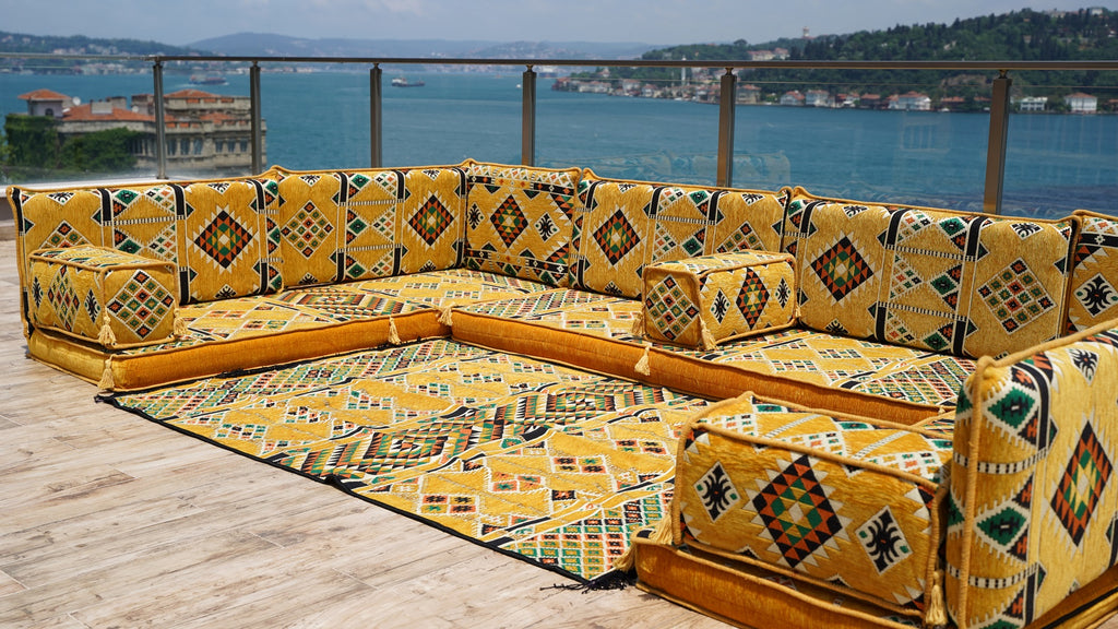 Floor cushions set U Shape Moroccan sofa Arabic Maroon Orange