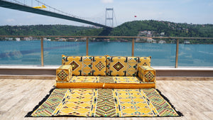 Arabic Floor Sofa with Ottoman Couch and Rug, Sofa Cover, Arabic Furniture, Arabic Majlis, Pallet Sofa, Arabic Floor Couch