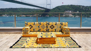 Arabic Floor Sofa with Ottoman Couch and Rug, Sofa Cover, Arabic Furniture, Arabic Majlis, Pallet Sofa, Arabic Floor Couch