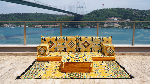 Arabic Floor Sofa with Ottoman Couch and Rug, Sofa Cover, Arabic Furniture, Arabic Majlis, Pallet Sofa, Arabic Floor Couch