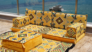 Arabic Floor Sofa with Ottoman Couch and Rug, Sofa Cover, Arabic Furniture, Arabic Majlis, Pallet Sofa, Arabic Floor Couch
