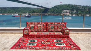 أريكة أرضية عربية، طقم أريكة أرضية تقليدية، أريكة مقسمة مع أريكة عثمانية وسجادة، طقم أريكة أرضية عربية، سجادة يوغا وتأمل